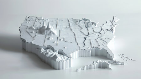 Map of the United States on a white background. 3d renderingの素材