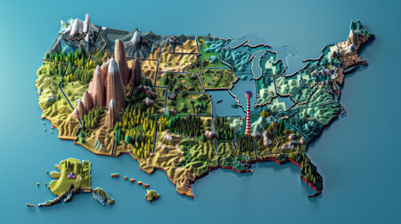 Map of the United States of America. 3d render illustration.の素材