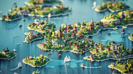 Miniature model of a city on the map of the world.の素材