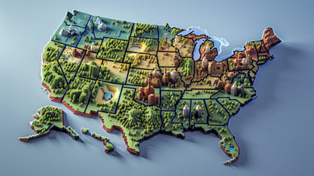 Map of United States of America, 3d render, digital illustrationの素材