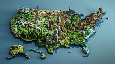 Map of United States of America. 3D render of United States of America.の素材