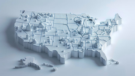 Map of United States of America, 3d render, white backgroundの素材