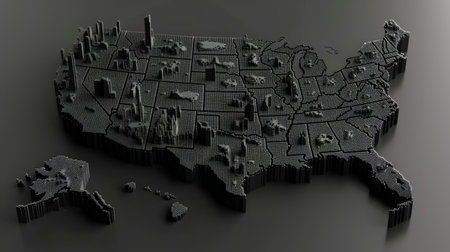 Map of United States of America, 3d render, black backgroundの素材