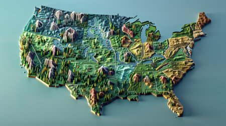 Map of United States of America. 3d render. 3d illustrationの素材