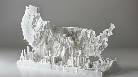 White paper map of USA on a gray background. 3d renderingの素材