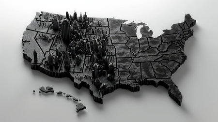 Map of United States on white background. 3d render illustration.の素材