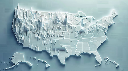 Map of the United States on a white background. 3d renderingの素材