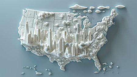 Map of United States of America. 3D illustration. 3D renderingの素材