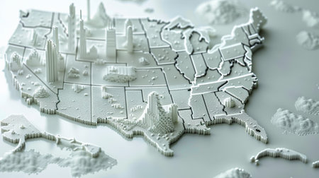 Map of the United States on a white background. 3d renderingの素材