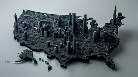 Map of United States of America in black and white 3d renderingの素材