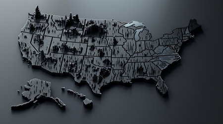Map of United States on dark background. 3d render illustration.の素材