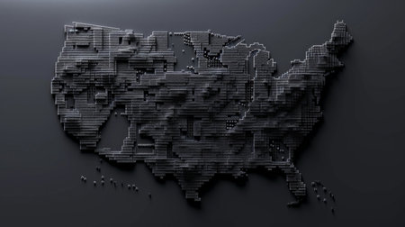 3D Render of a Map of the United States of America on Black Backgroundの素材