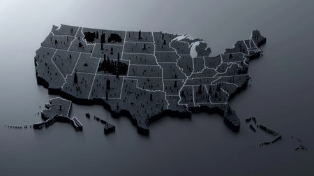 3D Map of United States of America on dark background 3D renderingの素材