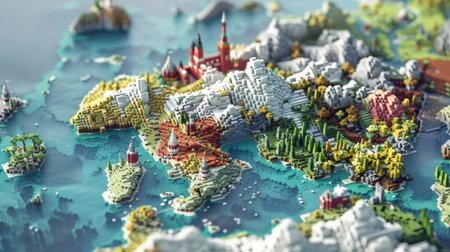 Kazakhstan on the map with city elements. 3D illustrationの素材