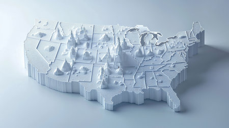 3d rendering of a white map of the United States of Americaの素材