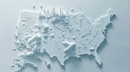 Map of the United States of America on a white background. 3d renderingの素材