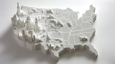 Map of USA on a white background. 3d render. Illustration.の素材