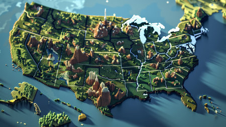 3D render of the city on a map of the world.の素材