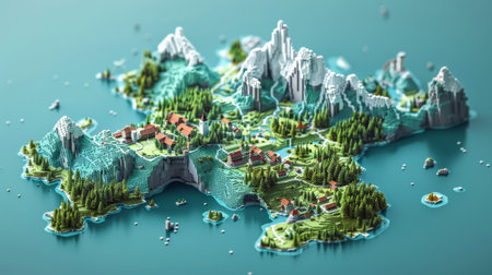 Mountain landscape in the form of a map. 3d renderingの素材