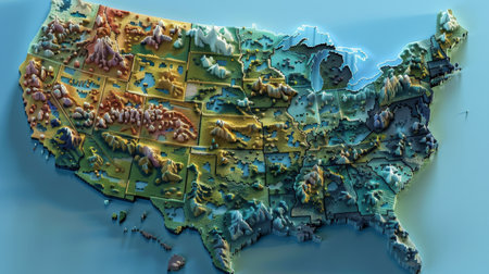 Map of the United States of America. 3D illustration. 3D renderingの素材