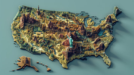 Map of United States of America. 3d illustration. High resolutionの素材