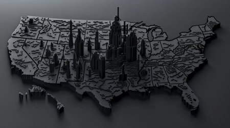 Map of USA on black background. 3D illustration. 3D rendering.の素材