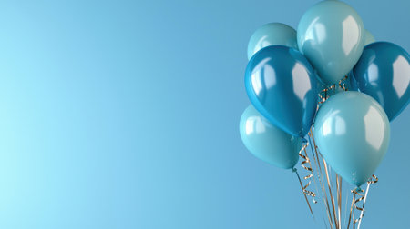 blue foil balloons on a pastel blue background card with copy space uhd,64k --ar 16:9 --quality 2 --profile ooj6fpf --v 6.1 Job ID: e84ade0f-d7d2-4dd7-b6a5-c1055bbe8347の素材
