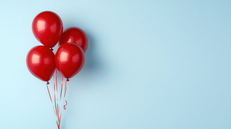 A bunch of red balloons are floating in the air. The balloons are arranged in a way that they look like they are floating in the sky. The image has a festive and joyful moodの素材
