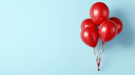 A bunch of red balloons floating in the air. The balloons are scattered around the room, with one balloon in the foreground and the others in the background. The balloons are redの素材