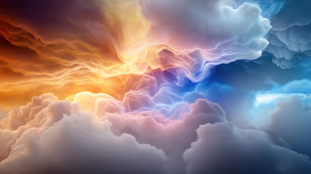 A colorful cloud filled with a rainbow of colors. The sky is filled with clouds and the colors are bright and vibrantの素材