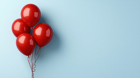 A bunch of red balloons are floating in the air. The balloons are arranged in a way that they look like they are about to burst. The image has a playful and festive moodの素材