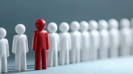 A red man stands out in a line of white people. The red man is the only one with a different colorの素材