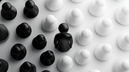 A black and white image of a person is surrounded by many other people. The person in the center is the only one that stands outの素材