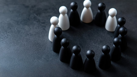 A group of people are standing in a circle, with some of them being black and some of them being whiteの素材