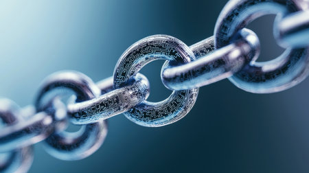 A chain of links is shown in a blue background. The chain is made of metal and he is brokenの素材