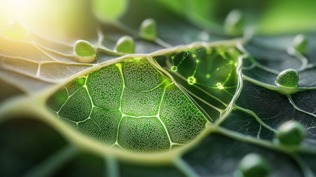 A leaf with a green stem and a green leaf. The leaf is surrounded by small green dotsの素材