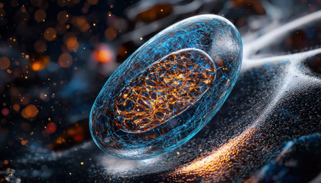 A blue and orange sphere with a network of lines on it. The sphere is surrounded by a dark backgroundの素材