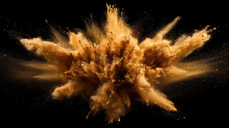 A large explosion of sand and dust is shown in the image. The explosion is so powerful that it has created a huge cloud of dust and sand, which is now covering the ground. The scene is chaoticの素材