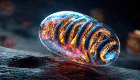 A glowing, twisted, spiral shaped object is on a rocky surface. The object is surrounded by a blue and orange glow, giving it a mysterious and otherworldly appearanceの素材