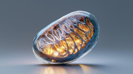 A small, translucent object with a yellowish glow. It is a cell or a fossilの素材