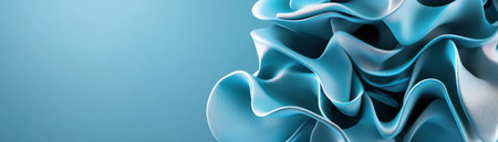 A blue and white fabric with a wave pattern. The fabric is folded and has a wavy textureの素材