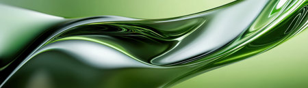 A green wave with a white background. The wave is made of oil and is very long. The oil is flowing and has a shiny appearanceの素材