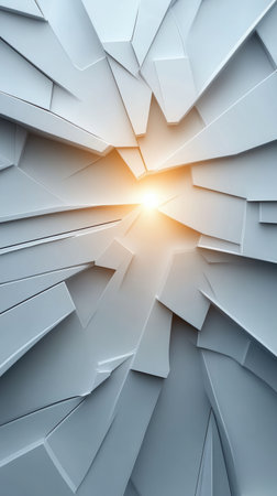 A close up of a shattered glass window with a bright yellow sun shining through the cracks. Concept of destruction and chaos, as well as a feeling of hope and warmth from the sun's raysの素材