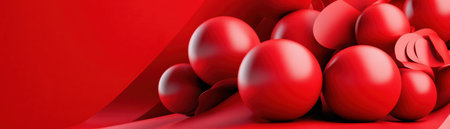 A red background with a bunch of red balls on it. The balls are arranged in a way that they look like they are piled on top of each other. The image has a playful and fun vibeの素材
