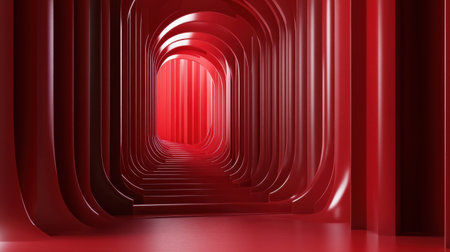 A red tunnel with red pillars. The tunnel is long and narrow. The pillars are red and are placed at regular intervals. The tunnel is empty and there is no one insideの素材