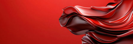 A red and black ribbon with a red background. The ribbon is flowing and has a sense of movementの素材