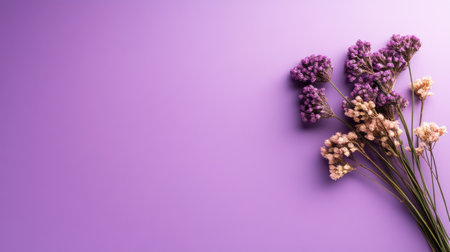 A purple background with flowers on it. The flowers are arranged in a way that they are not overlapping each otherの素材