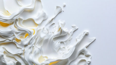 The image is a white and yellow swirl of cream, with a yellow line running through it. The swirl is messy and chaotic, with no clear pattern or structure. Scene is one of disarray and confusionの素材