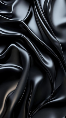 A black fabric with a shiny texture. The fabric is draped over a surface and he is a part of a larger designの素材