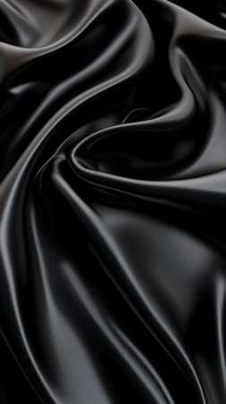 A black fabric with a pattern is shown. The fabric is very smooth and shiny. The image has a mood of elegance and sophisticationの素材